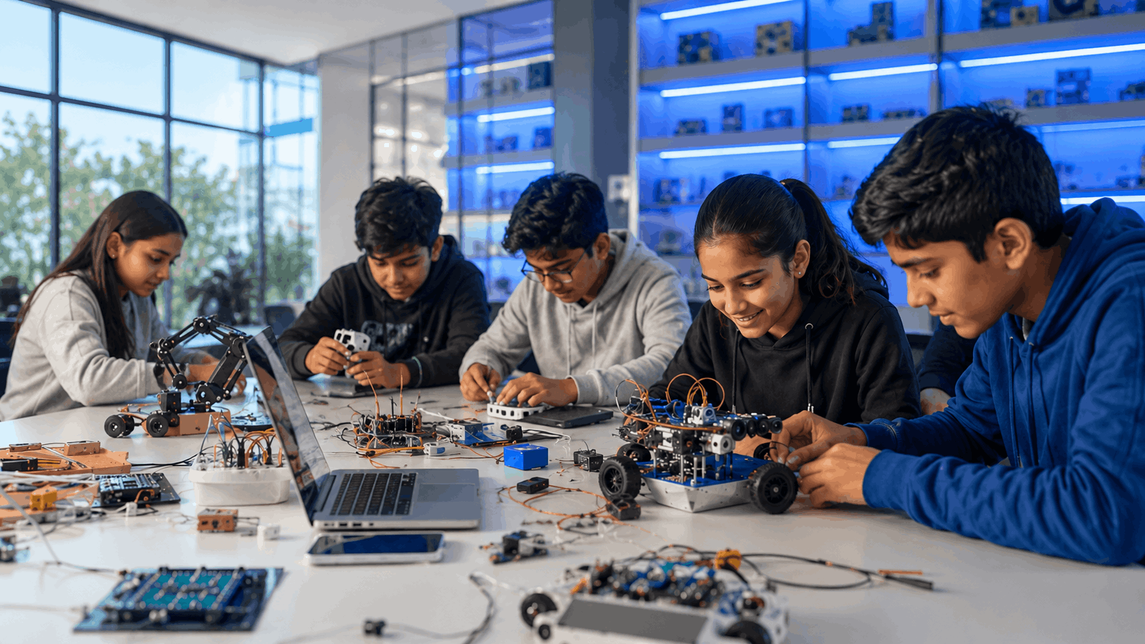 Students at a robotics summer camp