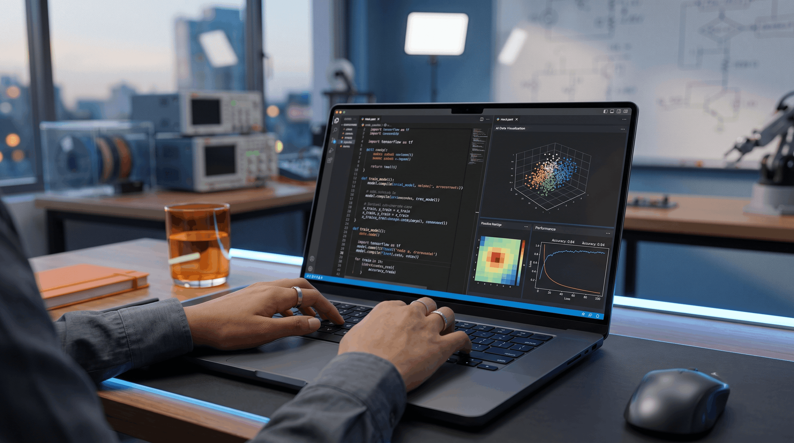 Student writing Python code on a laptop for the AI Track