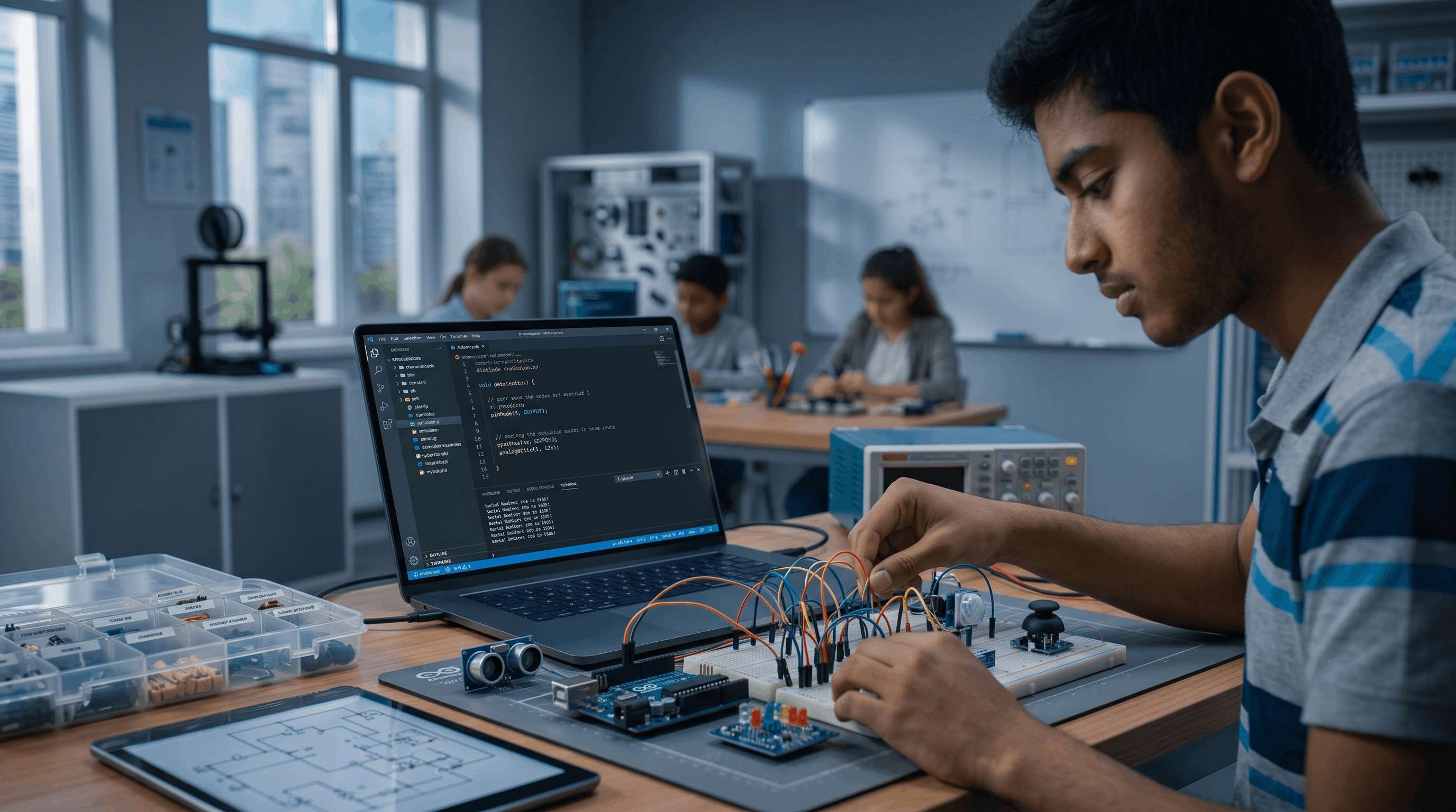 Student soldering an electronics component in the Skill Development Program